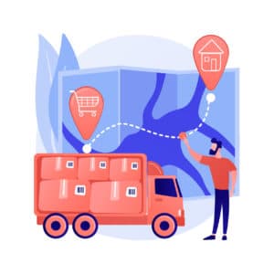 Ilustração de caminhão, mapa e homem representa como iniciar uma transportadora do zero.